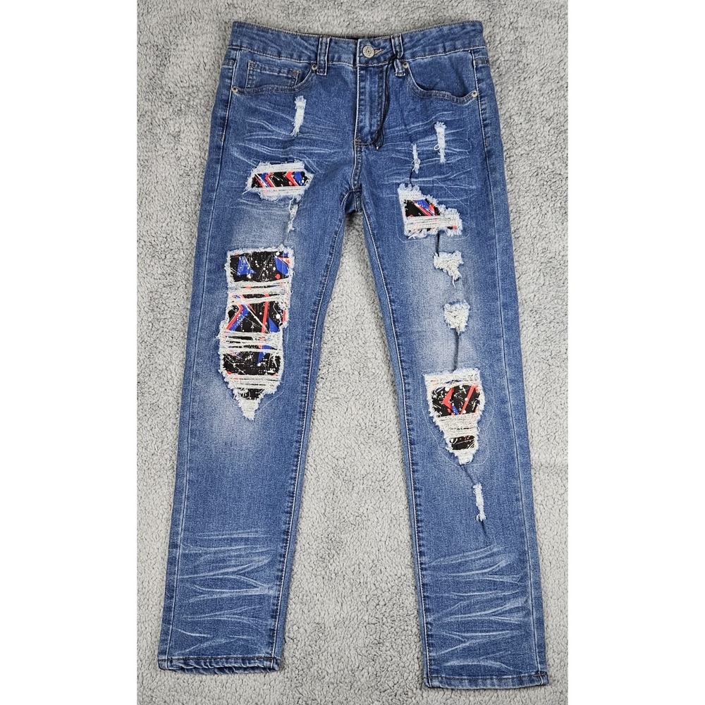 Smoke & Ash Men's Patchwork Distressed Skinny Jeans Stretch Denim 30x30